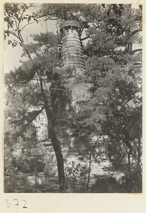 Stupa-style pagoda amidst trees at Da jue si
