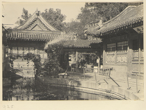 Two buildings joined by a covered walkway at Nanhai Gong Yuan