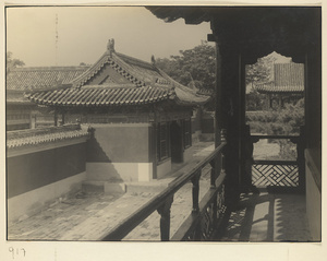 Gate seen from the balcony of a building at Nanhai Gong Yuan