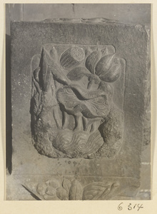 Carved door stone with lotus motif