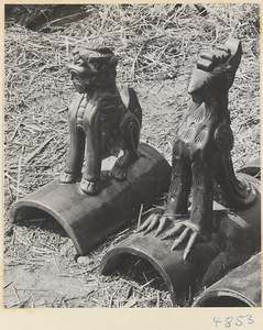 Ceramic roof tiles decorated with animal-shaped ornaments at a tile and brick factory near Mentougou Qu