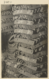 Stack of parts in a wheel-making shop
