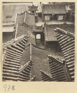 Temple roofs and courtyard at the Yun'gang Caves