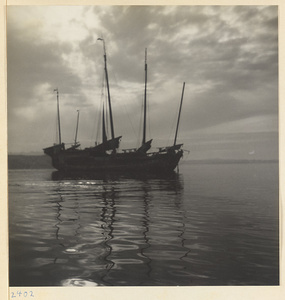 Junks with furled sails on the Shandong coast