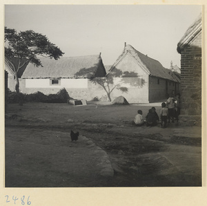 Stone and brick houses with thatched roofs in a village on the Shandong coast