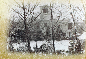 A large house viewed through wintry trees after snowfall, Shanghai