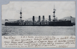 Sailors decorating HMS Terrible, Hong Kong - GOD SAVE THE KING