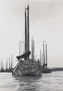 Moored flat-bottomed junks, Huangpu River, Shanghai