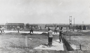 Chinese Labour Corps workers building huts, France