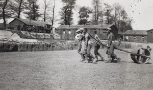 Chinese Labour Corps workers pulling a roller, France