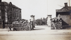 Soldiers at a sandbagged guard post, Shanghai