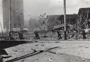 War damage near Shanghai North Railway Administration Building, Zhabei, 1937