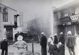 Shanghai Fire Brigade fighting fires, Alabaster Road, Shanghai, 12 September 1937