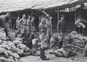 British soldiers building sandbagged defences, Shanghai, 1937