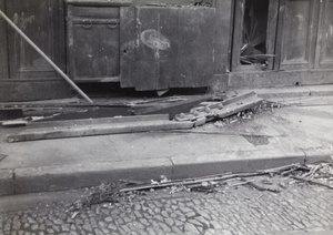 War damaged tram rail and other debris, Shanghai, 1937