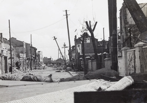 War damage in Kwenming (Kunming) Road, Shanghai, 1937, looking eastwards
