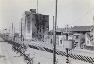 Bomb damaged Shanghai North Railway Administration Building, Boundary Road, Zhabei, Shanghai, October 1937