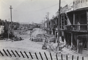 Barricades and anti-tank measures at North Honan Road and Boundary Road, Zhabei, Shanghai, 1937