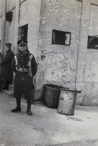 British soldiers at bullet damaged Blockhouse 'F', Soochow Creek, Shanghai, 1937