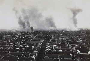 Fires burning in Zhabei, north of Hongkou district, Shanghai, October 1937