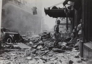 Aftermath of bombing at Cathay Hotel, Shanghai, 14 August 1937
