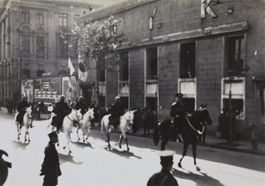 Mounted Shanghai Municipal Police taking part in Japanese victory parade through International settlement, Shanghai, 1937