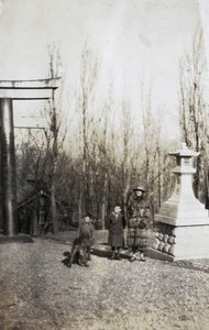 Geraldine Johns, with sons, Gerald and Donald at Jinsha (Shinto Shrine), Dairen