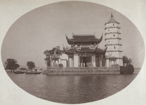 A temple and pagoda on an island, Daye, Hubei
