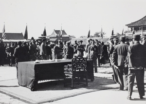 Table with Japanese surrender documents, Peking, 10 October 1945