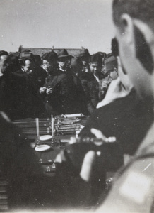 Surrendered Japanese swords on the treaty table, Peking