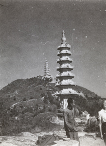 Refreshment seller and Diane de Margerie, by Jade Fountain Marble Pagoda, Beijing