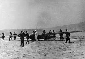 Louis de San prepares for launch in a glider at Chungking