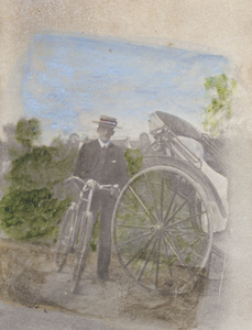 Leo Dudeney with a bicycle on Zikawei Road, Shanghai, 1903