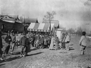 People gathered around a Baptist gospel preaching tent, Shanxi (Shansi) province