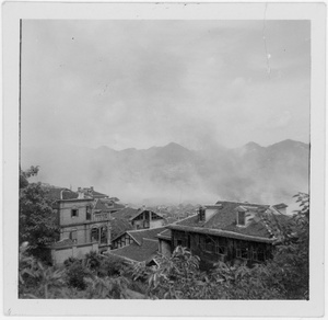 Steam and fumes arising from incendiary bombs which had landed in the Yangtze River, Chongqing