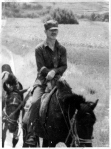 Dr Norman Bethune (白求恩) on horseback, travelling from the hospital to military HQ