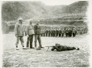 Reconnaissance (scouting) company machine gun shooting training, Jinchaji, November 1943