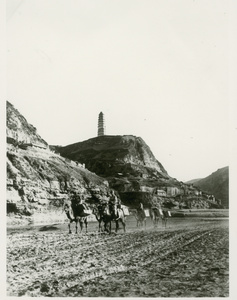 Camel caravan and Baota Pagoda (宝塔山), Yan'an (延安)