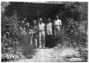 Michael Lindsay (林迈可) with Wu Wentao, Chen Shu and Shen Jiantu, members of the Xinhua News Agency, Yan'an (延安)