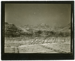 Mountains, river and fields, under snow