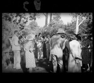 Guests, including Dr John Leighton Stuart, at the Lindsays' wedding party at Yenching University (燕京大學), Beijing (北京)