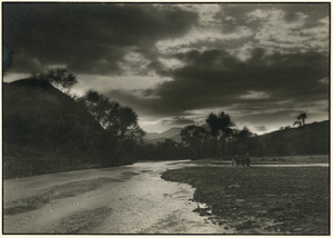 Evening clouds over people on horseback beside the Sha River, Hebei