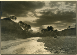 Evening clouds over people on horseback beside the Sha River, Hebei