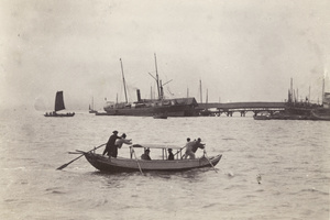 S.S. Newchwang by a pier, and ferry boats, Xiamen