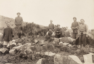 Chinese stone cutters working on site of new house for Dr John Preston Maxwell, Toa Bo, near Zhangpu, Fujian