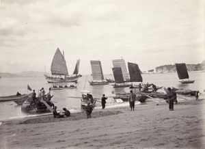 Boats including sand boats in the outer harbour, Xiamen