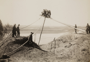 Pile driving during repair of banks on the Yellow River