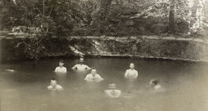 Seven men swimming at the Pool of the Black Dragon (黑龙潭), Peking