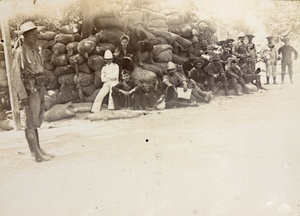 Barricade and soldiers outside British Club (Hospital), Tientsin