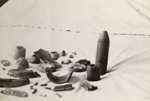 Bullets and shell fragments which struck a house in the Extra British Concession, Tienstin